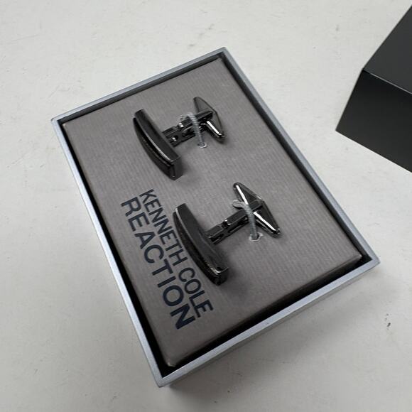 NEW! Kenneth Cole Reaction Cuff Links Formal Dress Suit Brushed Gun Metal - Picture 3 of 6